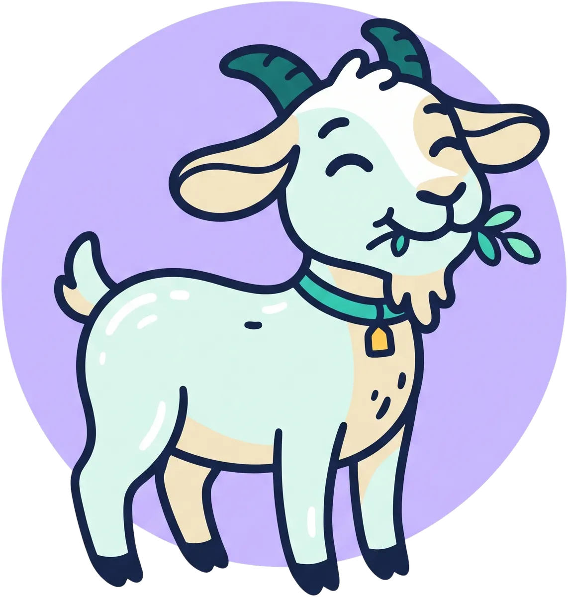 Constant Grazer mascot: a goat happily chewing a sprig of leaves