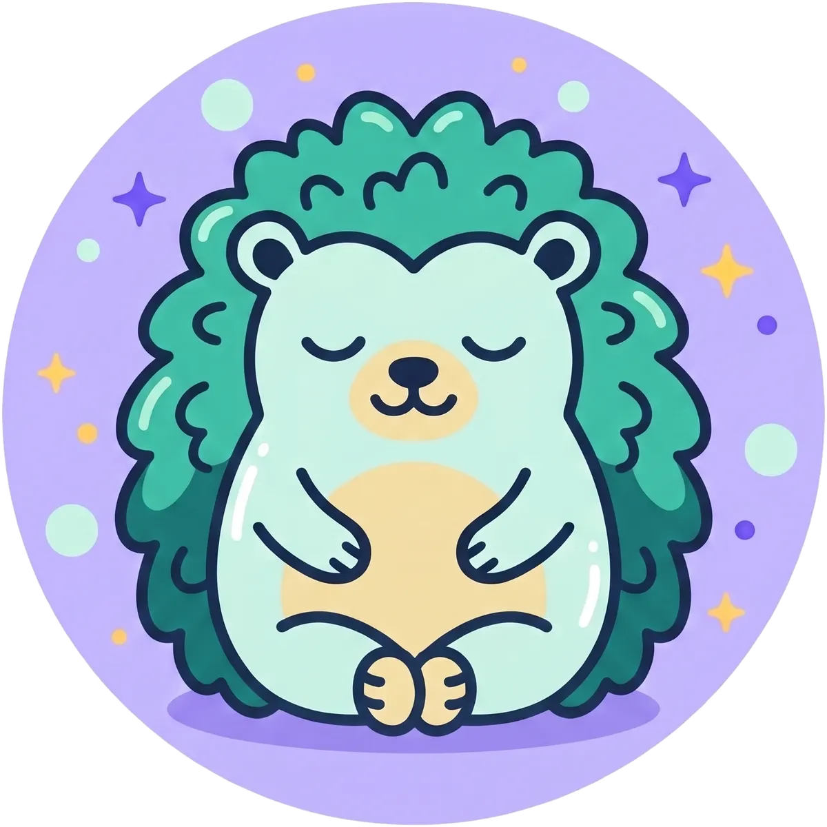 Stress Reliever mascot: a calm hedgehog with its eyes closed
