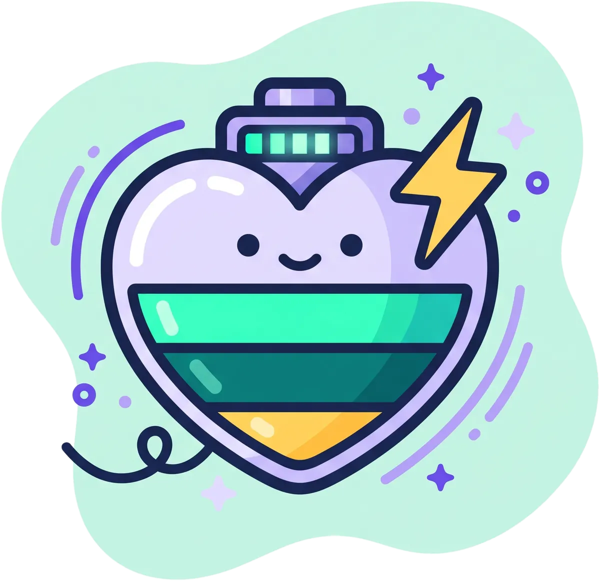 A smiling heart-shaped battery charging back up